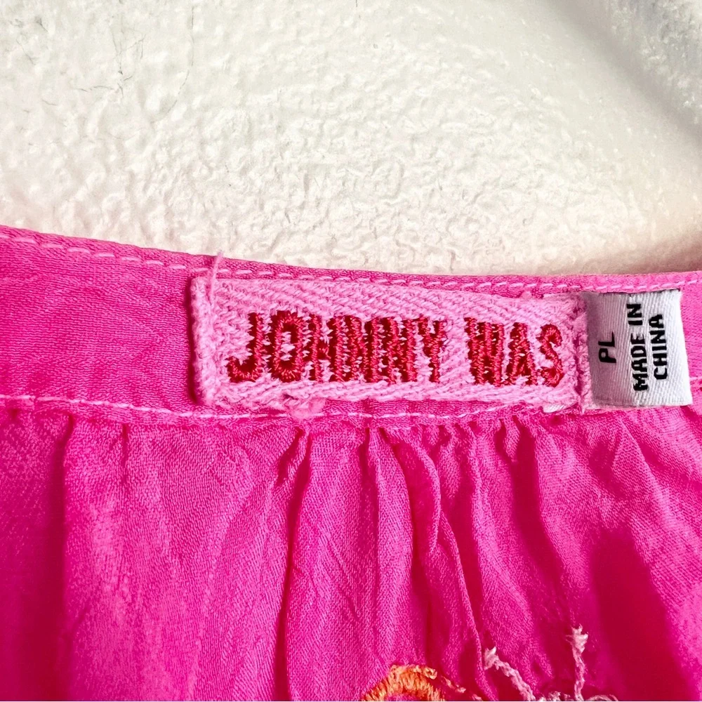 JOHNNY WAS Zadonia Embroidered Tie Neck Blouse in Fuchsia Pink